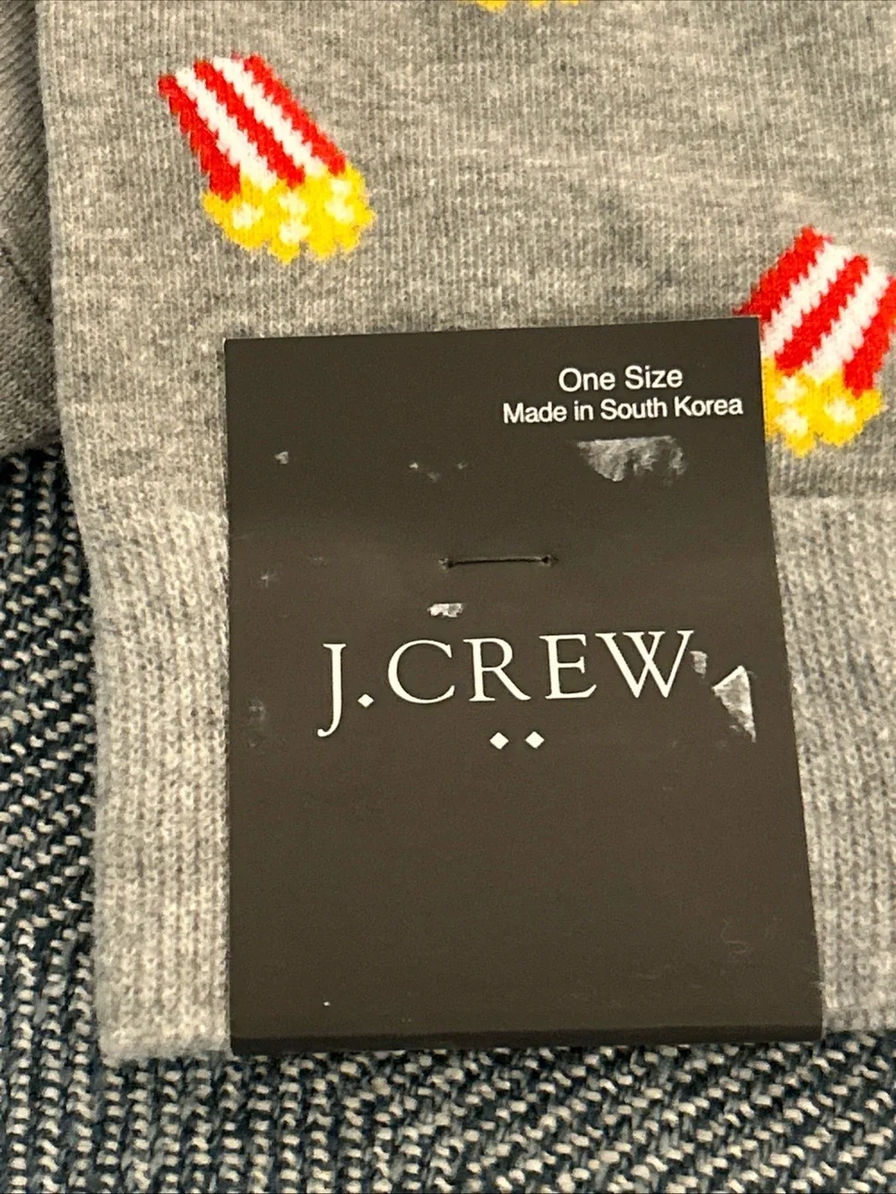 J. CREW~One Size~Men's Heather Gray POPCORN Novelty Casual Crew Socks- New